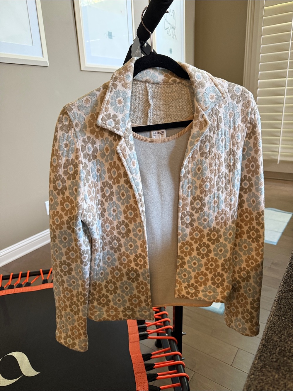 Armani Collezioni Beige and Light Blue tank with Floral Knit Blazer